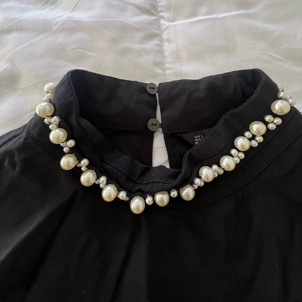 Zara Black Top with Pearl Embellishments